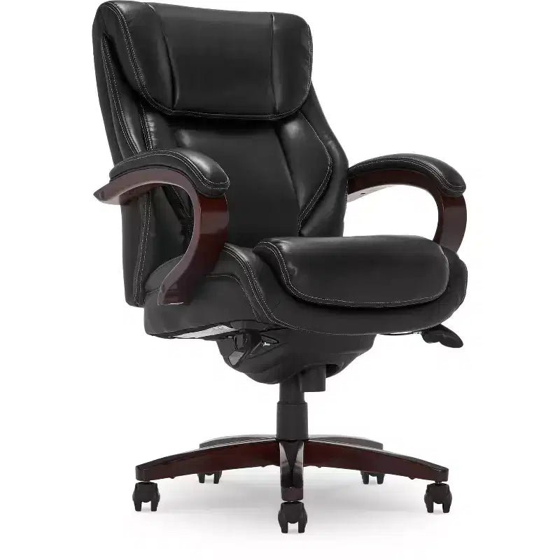 Sedia da ufficio girevole ergonomica nera, altezza regolabile, struttura in legno, 1 posto