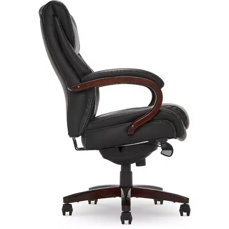 Sedia da ufficio girevole ergonomica nera, altezza regolabile, struttura in legno, 1 posto