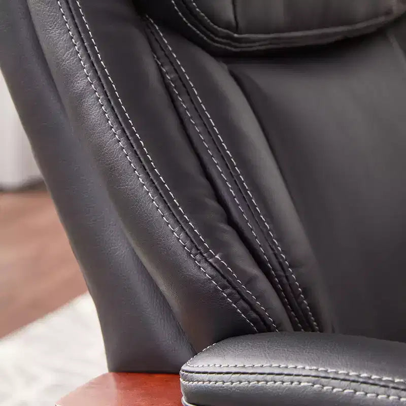 Sedia da ufficio girevole ergonomica nera, altezza regolabile, struttura in legno, 1 posto