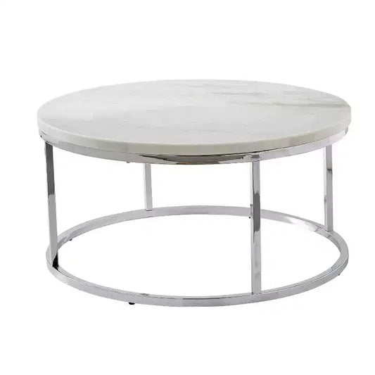 Echo Round Cocktail Table White - Steve Silver Co.: Chrome Base, 36" Modern Design