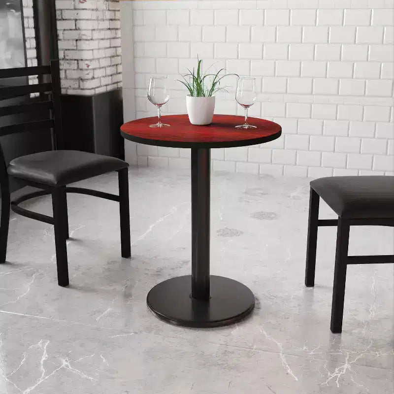 Tavolo tondo a piedistallo laminato, 2 posti – Nero / Mogano / Naturale / Noce