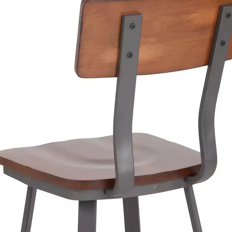 Sedia da pranzo singola in noce rustico e metallo grigio