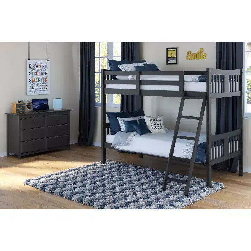 Letto a castello singolo/singolo bianco/grigio/blu navy, convertibile, per 2 persone